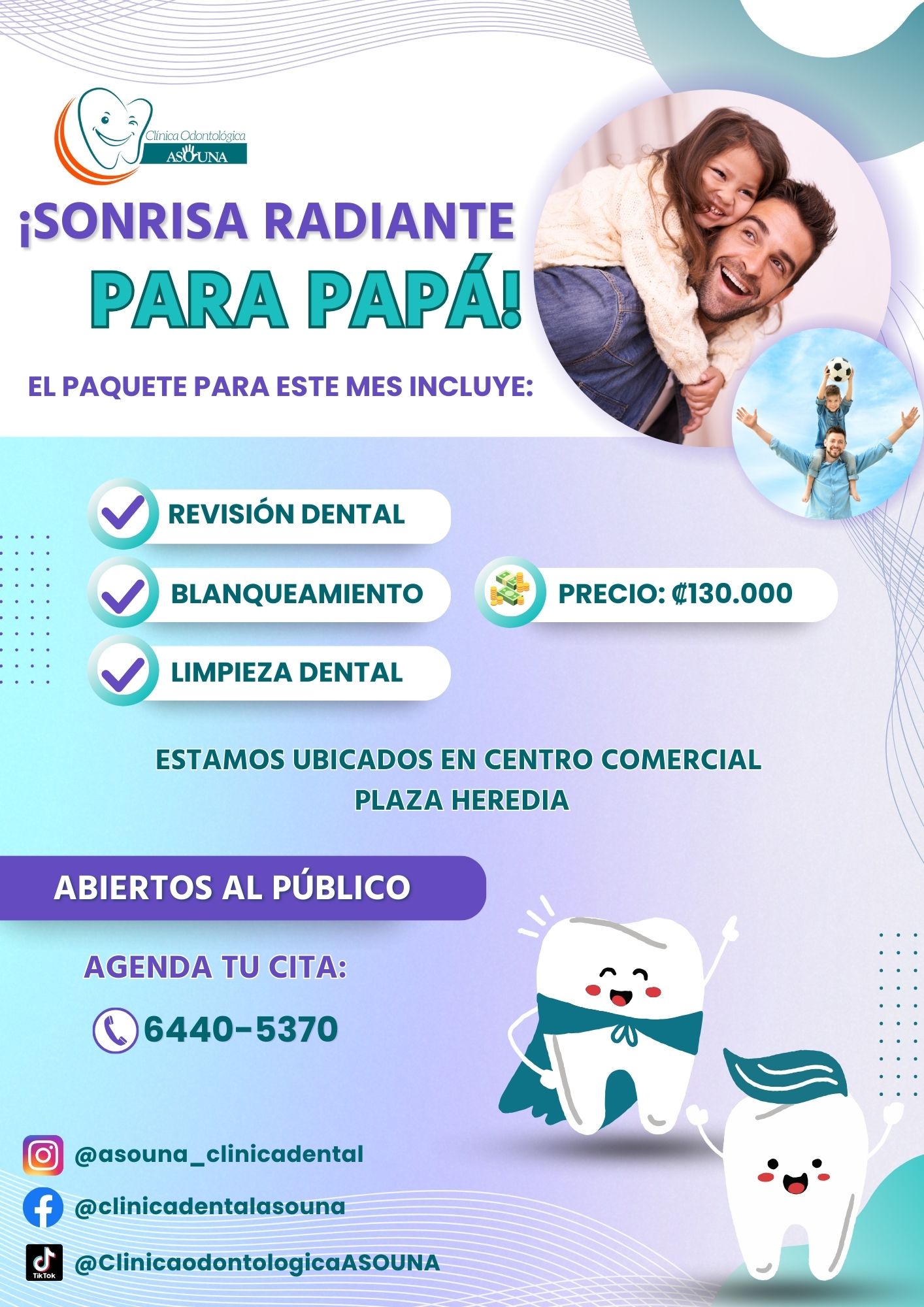 Flyer Vertical Servicios de Centro Odontológico Profesional Moderno Azul y Violeta